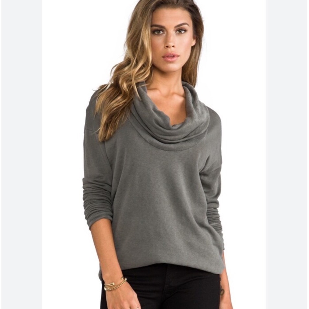 James Perse Oversize Cowl Neck Jersey Sweatshirt Cropped Raw Hem size 1โ Small